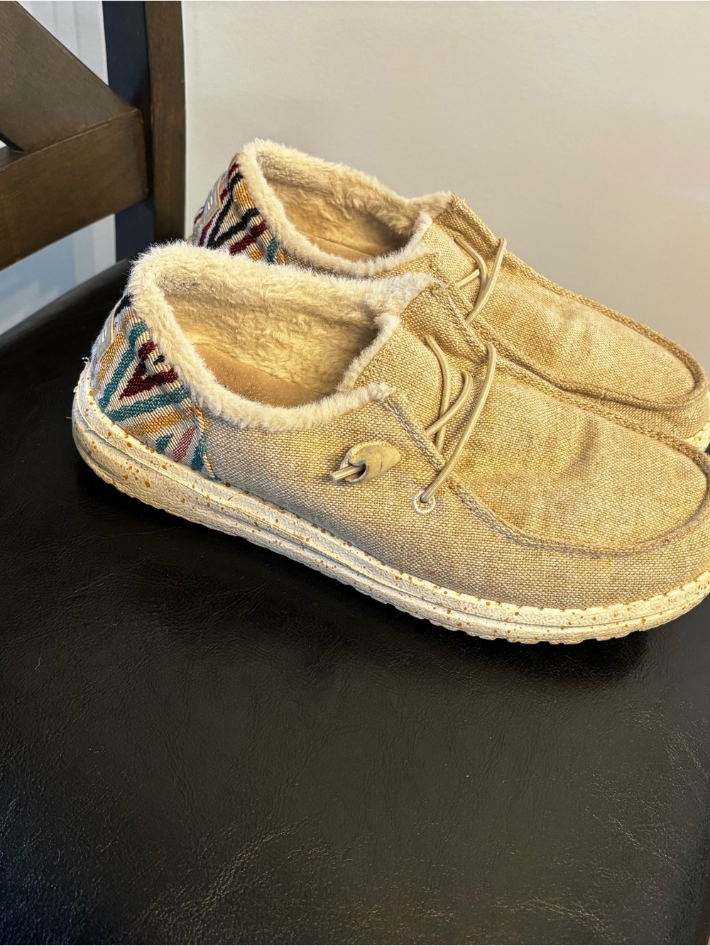 Hey Dude Women's Beige Slip-On Shoes with Multicolor Pattern